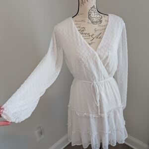White Textured Wrap Dress